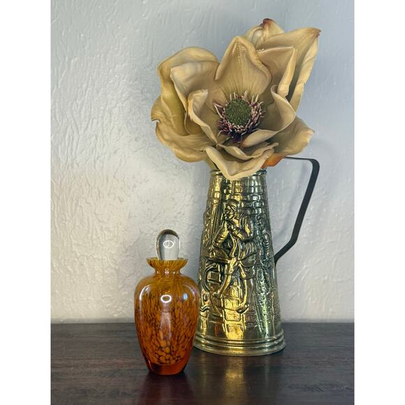 Amber Art Glass Perfume Bottle 1980s Vanity Decor - Picture 1 of 6